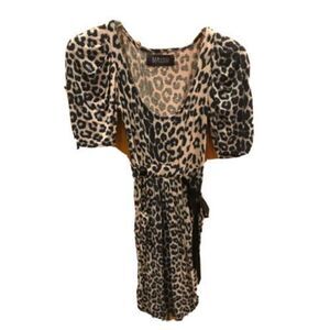 ZARA BASIC Women S Animal Print Short Sleeve Dress Pockets Tie Waist Scoop Neck